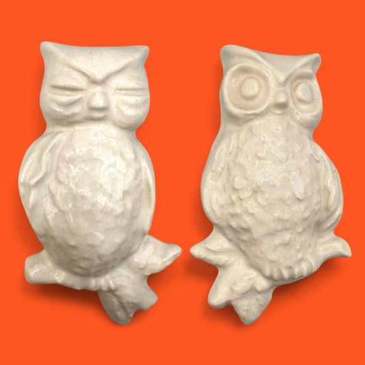 Ceramic wall owls vintage with rich glaze texture