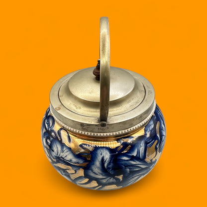 Biscuit barrel with floral blue & gold glaze, c. mid-late 19th century