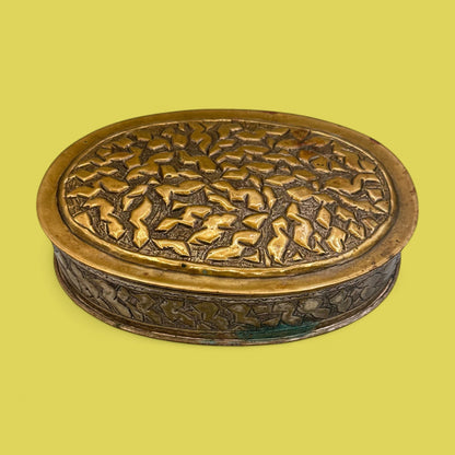 Hand Embossed Oval Copper Box with Lid - Vintage Ornate