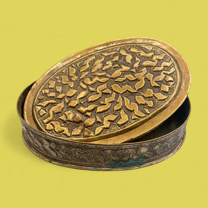 Hand Embossed Oval Copper Box with Lid - Vintage Ornate