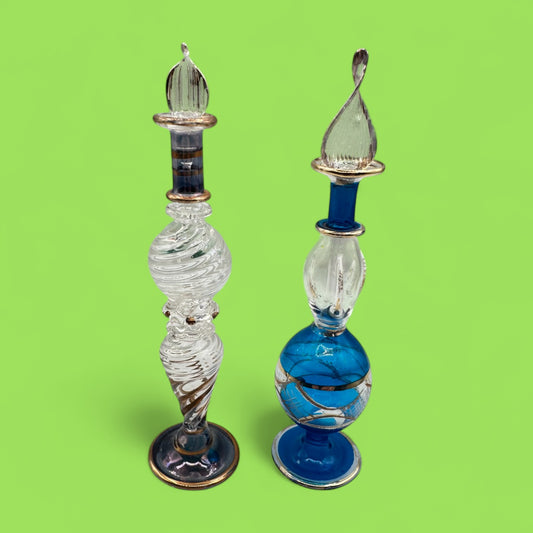 Elegant Glass Egyptian Perfume Bottles with Gold Accents