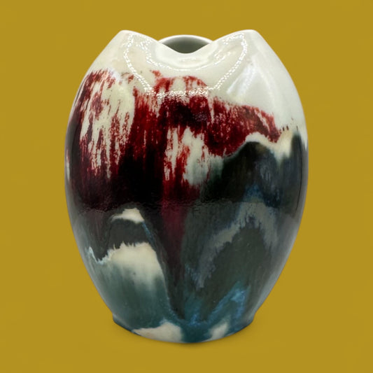 Japanese Drip Glaze Ceramic Vase with Triangular Mouth
