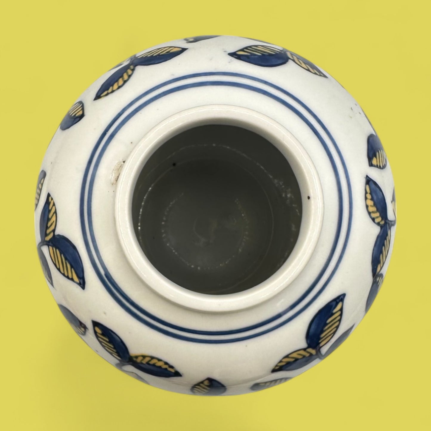 Vintage Hand-Glazed Chinese Floral Vase with Blue & Yellow Motif