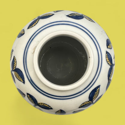 Vintage Hand-Glazed Chinese Floral Vase with Blue & Yellow Motif