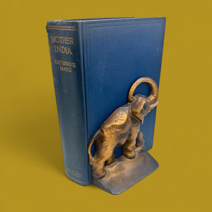 Vintage Gold/Bronze Painted Cast Metal African Elephant Book Ends