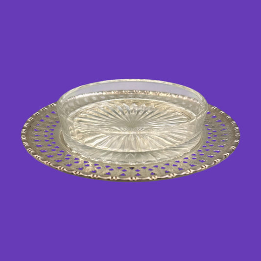 Sterling Silver Candy Dish with Glass Trivet
