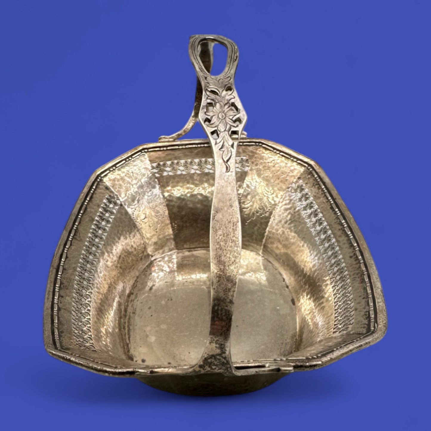 Antique Sterling Silver Candy Dish with Handle and Ornate Detailing