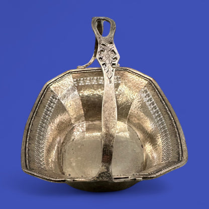 Antique Sterling Silver Candy Dish with Handle and Ornate Detailing