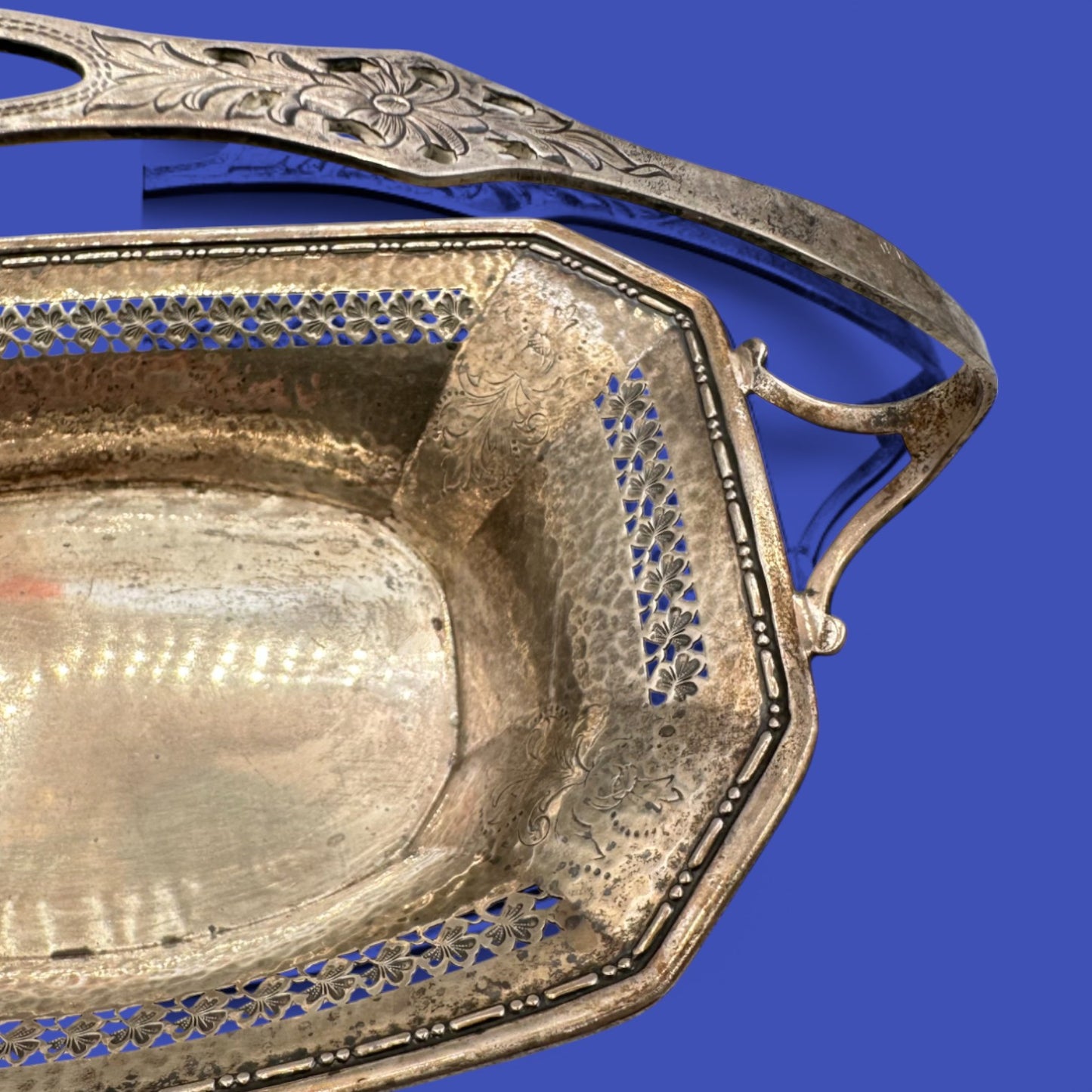 Antique Sterling Silver Candy Dish with Handle and Ornate Detailing
