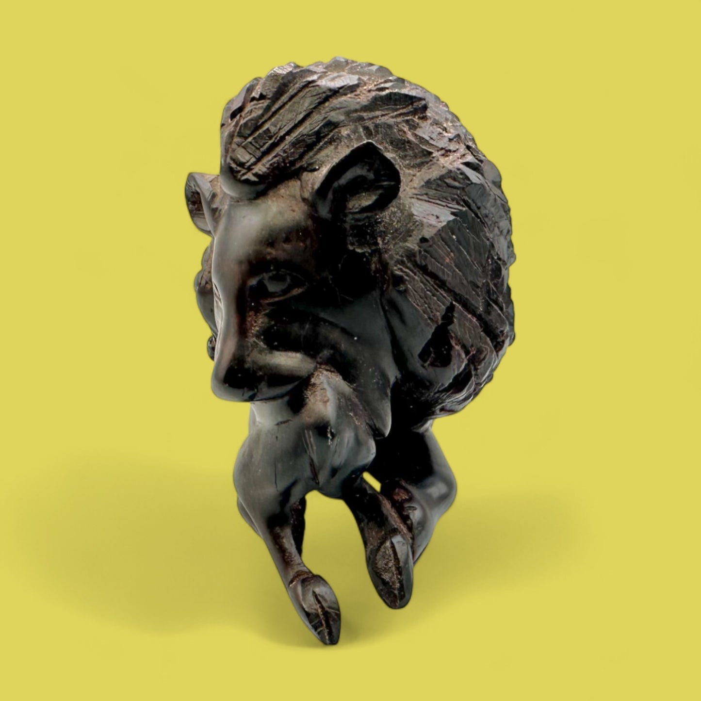 African Hand-Carved Ebony Lion with Prey Sculpture
