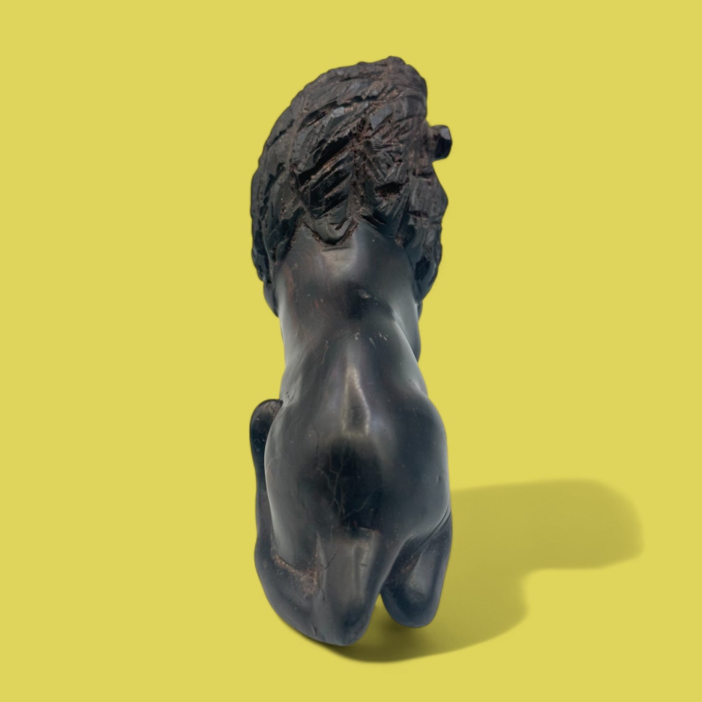 African Hand-Carved Ebony Lion with Prey Sculpture