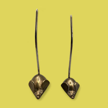 Pair of mid-century modern brass mice with curved tails