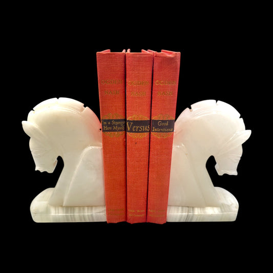 Vintage Alabaster Horse Head Book Ends – Carved Stone, MCM Décor