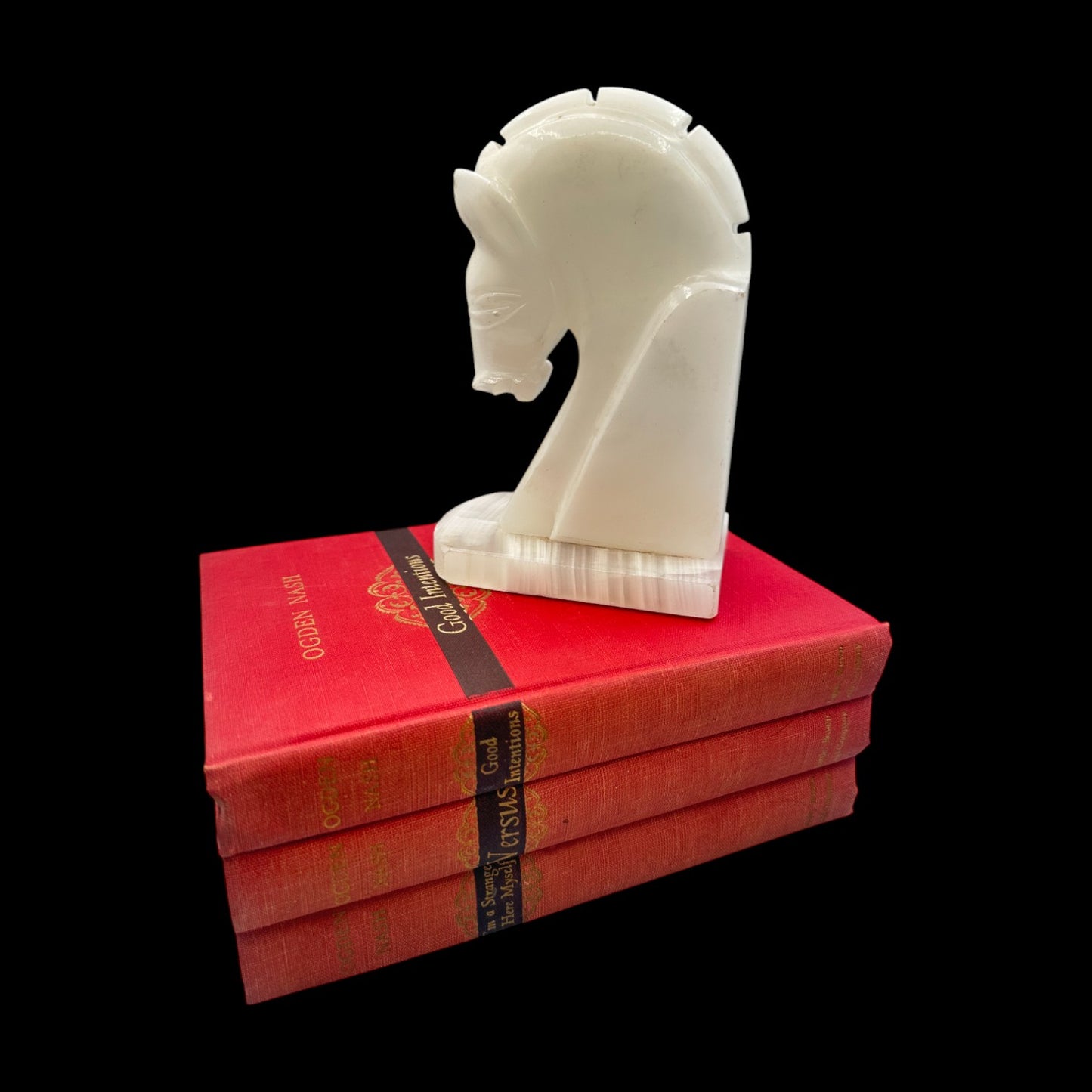 Vintage Alabaster Horse Head Book Ends – Carved Stone, MCM Décor
