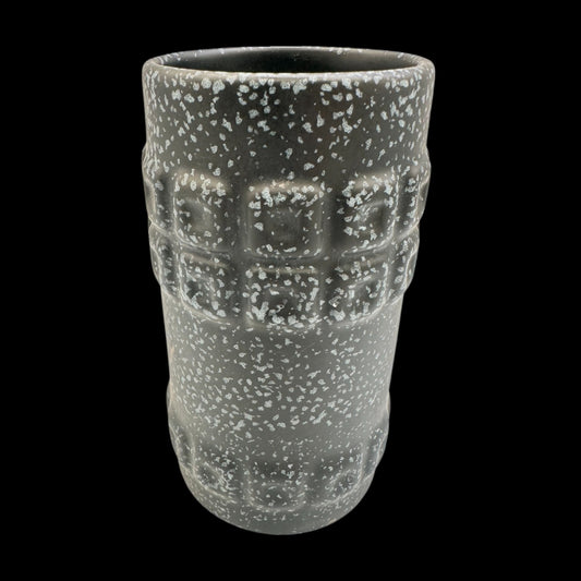 Mid-century Brutalist Vase – Black Ceramic with White Speckles, 1960s MCM