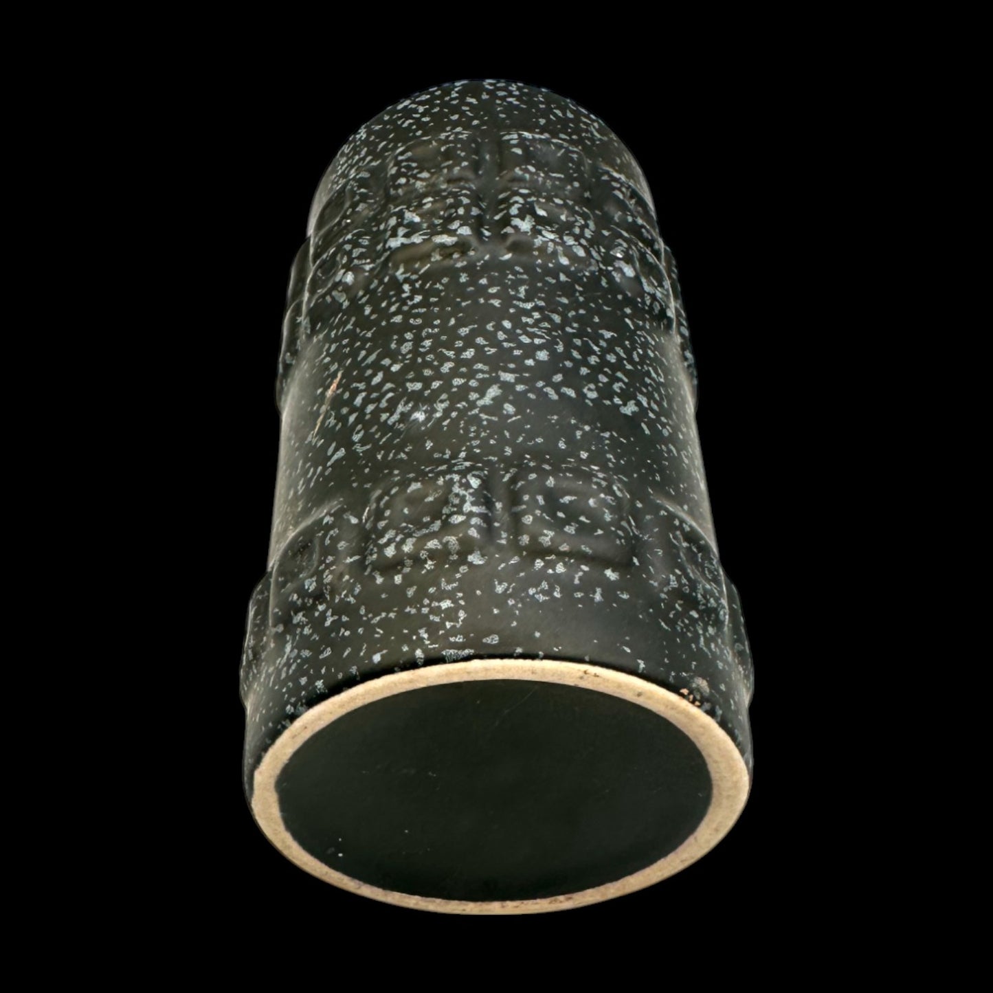Mid-century Brutalist Vase – Black Ceramic with White Speckles, 1960s MCM
