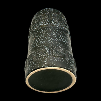 Mid-century Brutalist Vase – Black Ceramic with White Speckles, 1960s MCM
