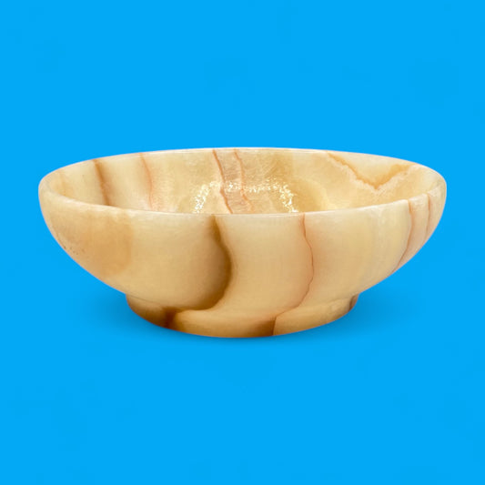 Vintage Travertine / Onyx Stone Bowl Hand-Carved 6" Décor Piece