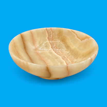 Vintage Travertine / Onyx Stone Bowl Hand-Carved 6" Décor Piece