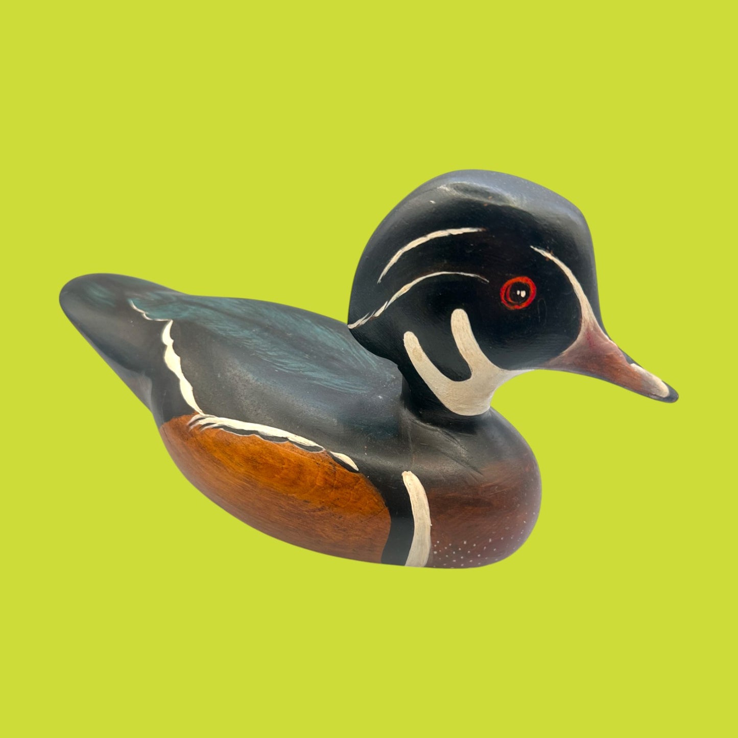 Vintage Carved Duck Decoy – Wood and Paint, Bold Folk Art Finish