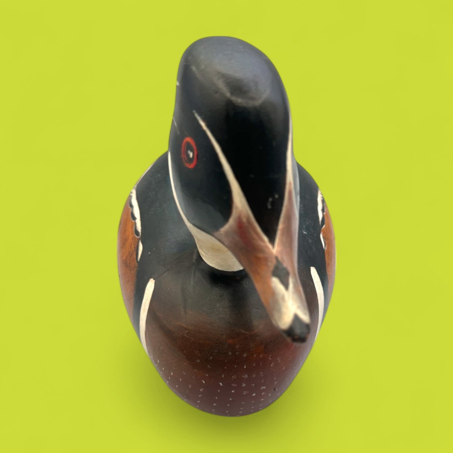Vintage Carved Duck Decoy – Wood and Paint, Bold Folk Art Finish