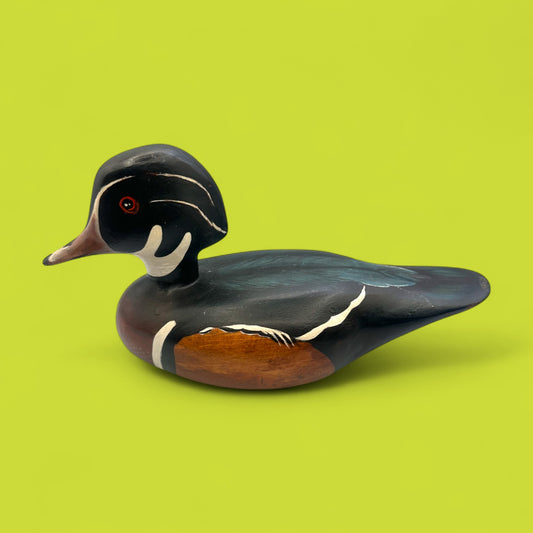 Vintage Carved Duck Decoy – Wood and Paint, Bold Folk Art Finish