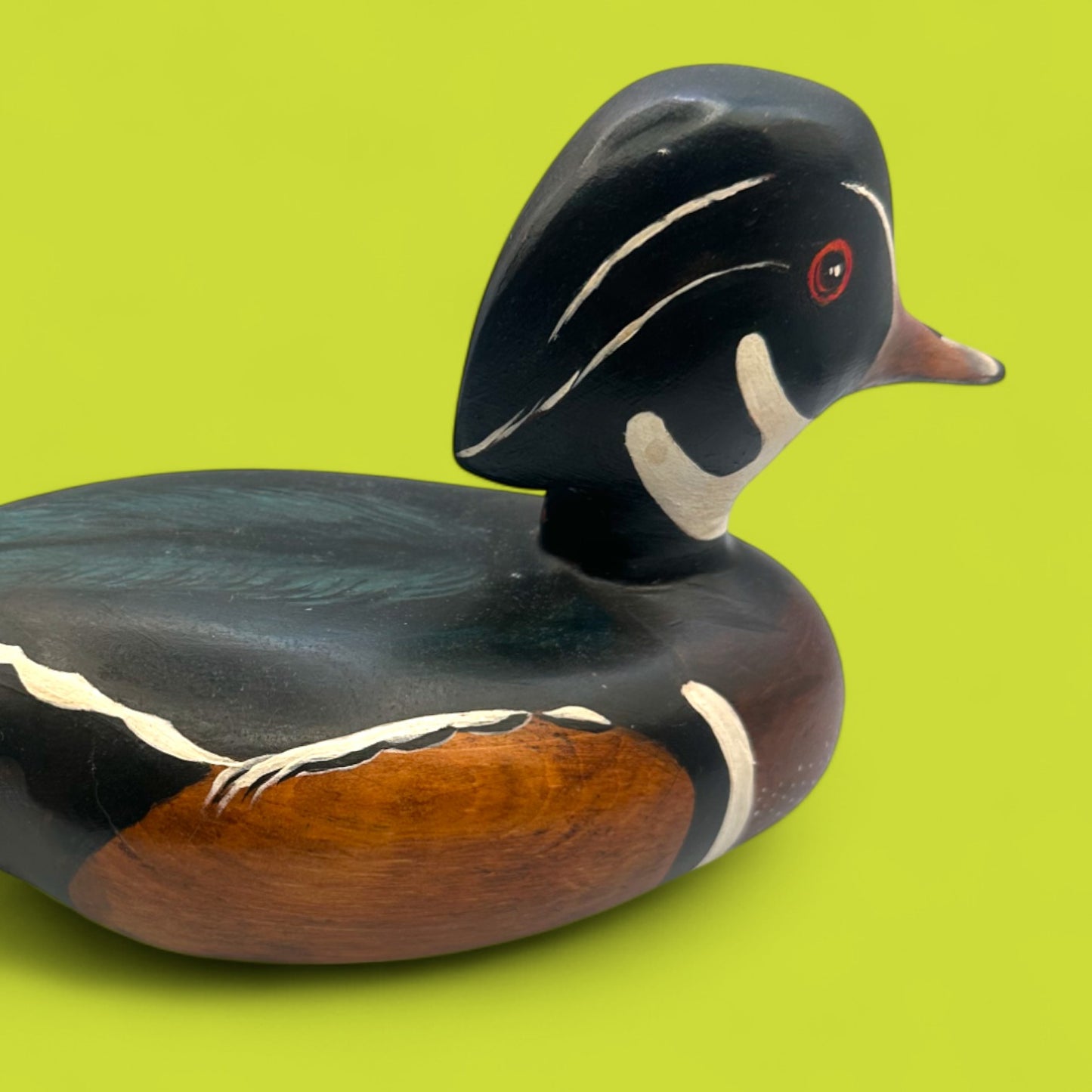 Vintage Carved Duck Decoy – Wood and Paint, Bold Folk Art Finish
