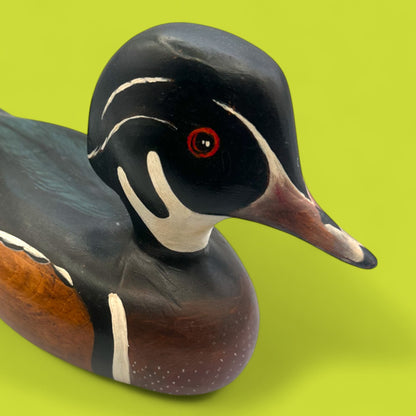 Vintage Carved Duck Decoy – Wood and Paint, Bold Folk Art Finish
