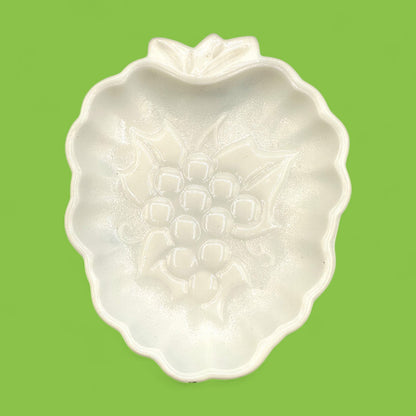 Vintage Milk Glass Grape Plate with Scalloped Edges