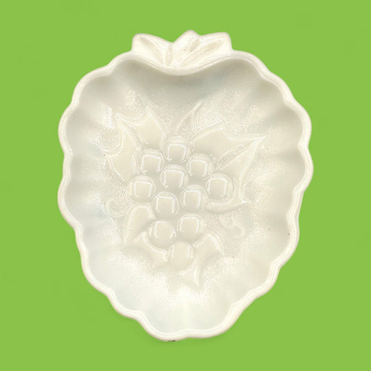 Vintage Milk Glass Grape Plate with Scalloped Edges