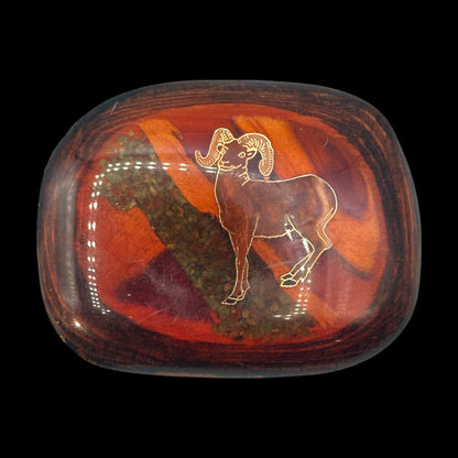 Vintage Handmade Belt Buckle with Brass Ram and Inset Pebbles