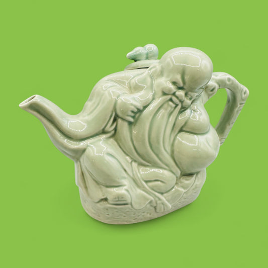 Green Chinese Teapot – Celadon Glazed Shòu (寿) Figure Design