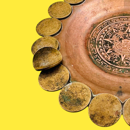 Vintage 1960s Mexican Coin Ashtray - Folkart - 1975-77 Coins