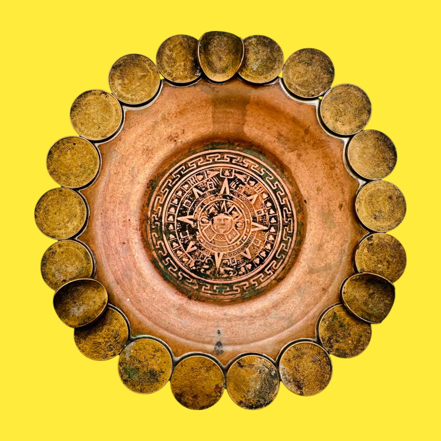 Vintage 1960s Mexican Coin Ashtray - Folkart - 1975-77 Coins