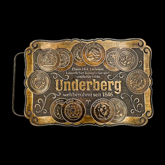 Vintage Underberg Bitters German Company Weltberuhmt Seit 1846 Brass Belt Buckle