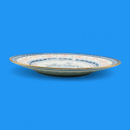 Vintage 10" Chinese Porcelain Plate with Blue Floral & Gold Trim