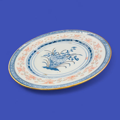 Vintage 9" Chinese Porcelain Plate with Blue Floral and Gold Rim