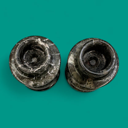 Pair of Handmade Grey/Green Marble Candle Holders – Stone Candle Holders