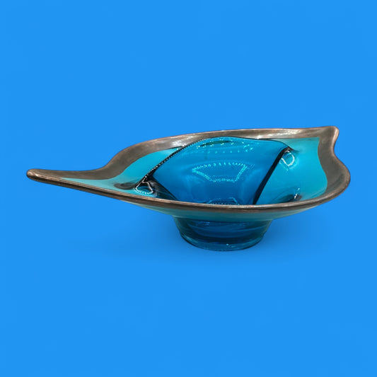 Bluenique Viking Glass Divided Dish silver-rimmed divided candy dish – vintage MCM