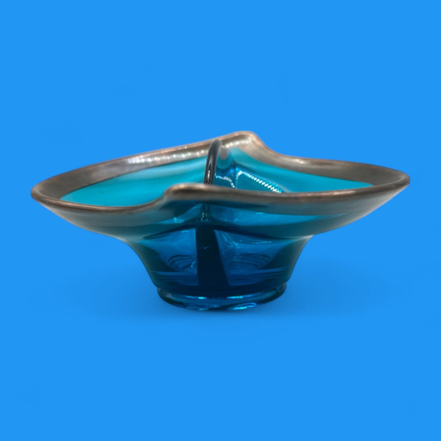 Bluenique Viking Glass Divided Dish silver-rimmed divided candy dish – vintage MCM