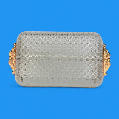 Vintage Glass Anchor Hocking Tray with Gold Trim & Hobnail Bottom