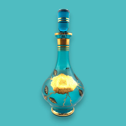 Vintage Blue Baccarat Style Decanter with Gold Filigree Design