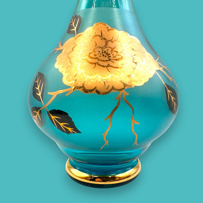 Vintage Blue Baccarat Style Decanter with Gold Filigree Design