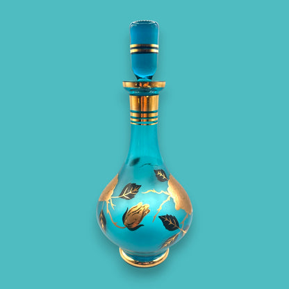 Vintage Blue Baccarat Style Decanter with Gold Filigree Design