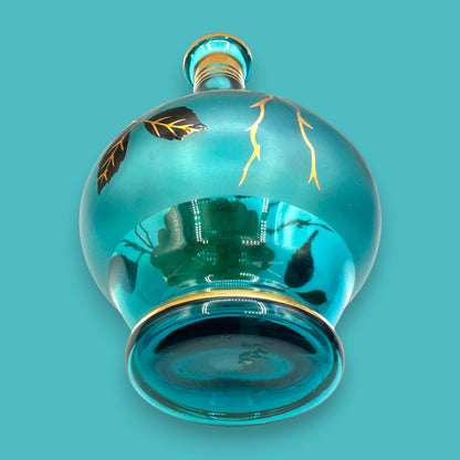 Vintage Blue Baccarat Style Decanter with Gold Filigree Design