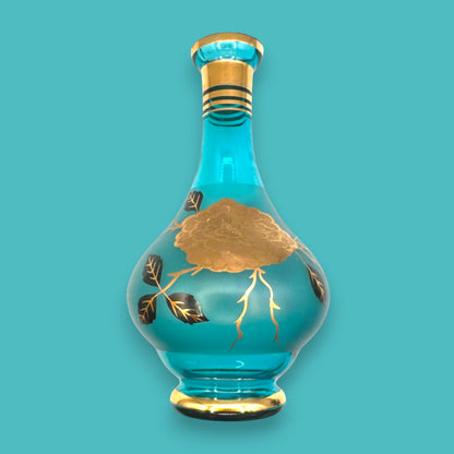 Vintage Blue Baccarat Style Decanter with Gold Filigree Design