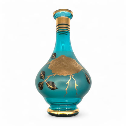 Vintage Blue Baccarat Style Decanter with Gold Filigree Design