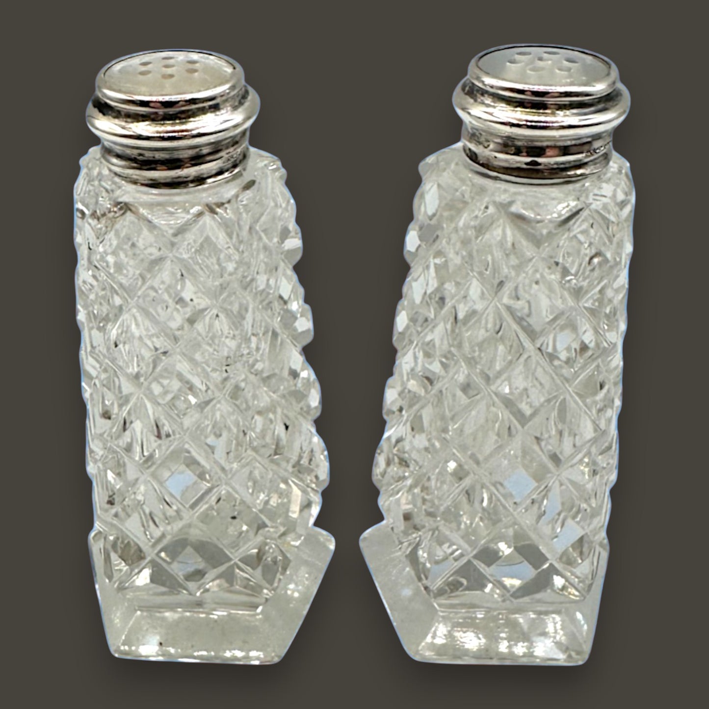 Crystal and Sterling Silver Cut Glass Salt and Pepper Shaker Set - RKS Sterling