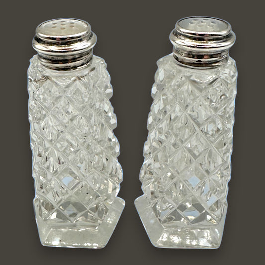 Crystal and Sterling Silver Cut Glass Salt and Pepper Shaker Set - RKS Sterling