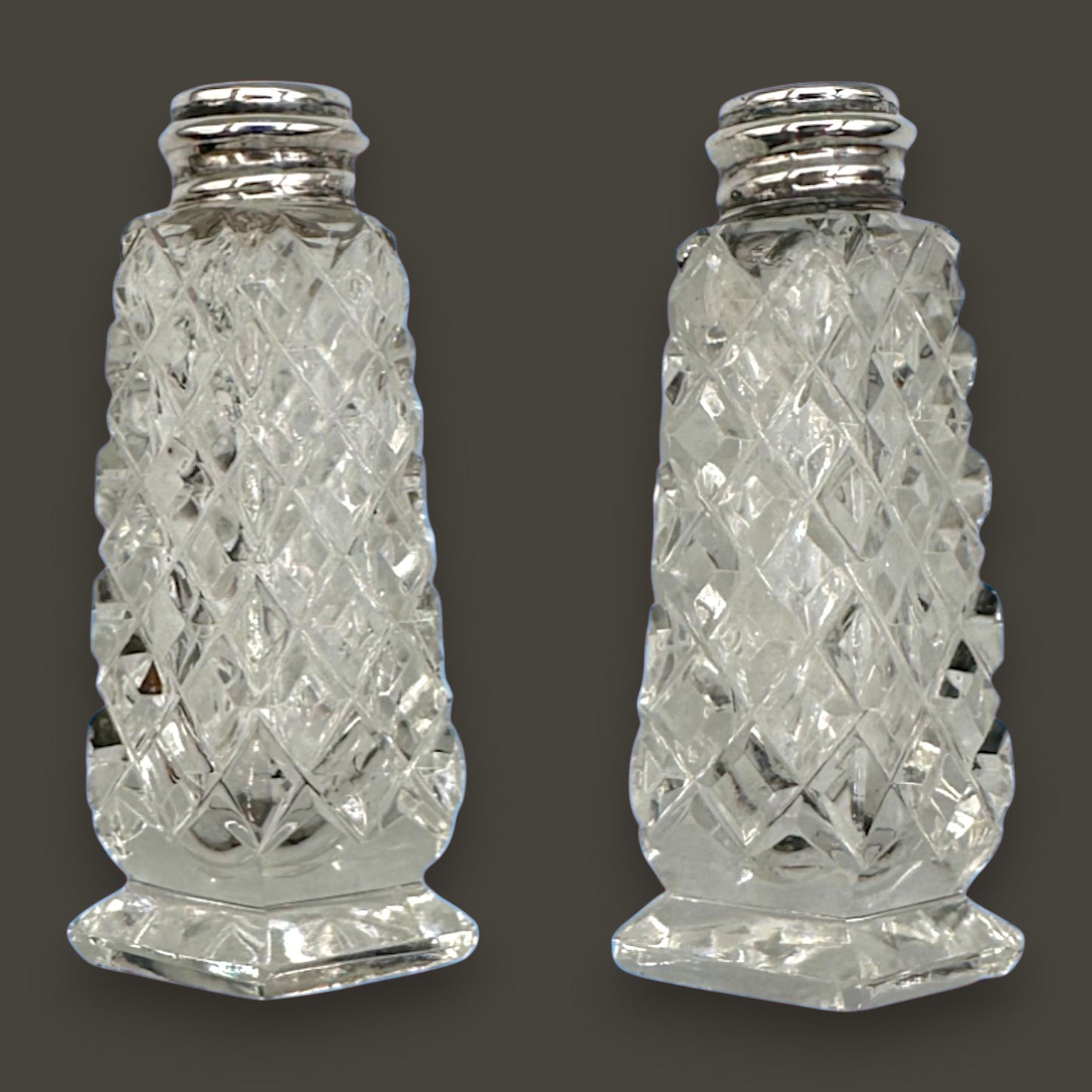 Crystal and Sterling Silver Cut Glass Salt and Pepper Shaker Set - RKS Sterling